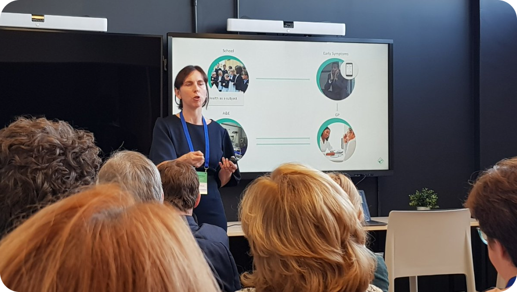 A member of staff presenting information about our Health Screening Software. A member of staff presenting information about our Health Screening Software.